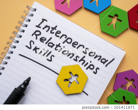 Page with inscription Interpersonal Relationships skills and figurines. Page with inscription Interpersonal Relationships skills and figurines. 101411871