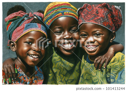 A group of three children, best friends. AI generative illustration A group of three children, best friends. AI generative illustration 101413244