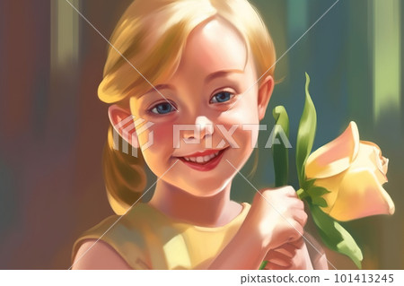 Young girl in romanctic mood with flower as a gift in her hand, AI generative image Young girl in romanctic mood with flower as a gift in her hand, AI generative image 101413245