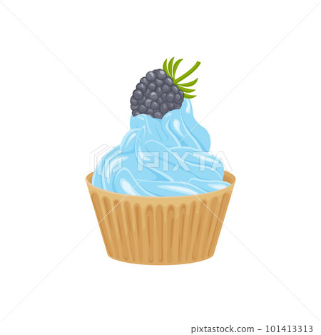 Cupcake. Vanilla cupcake with blueberries. Berry vanilla muffin with blue cream. Sweet dessert. Vector illustration isolated on a white background 101413313