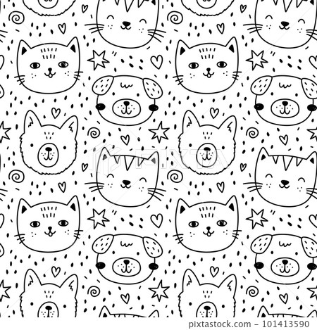 Cute seamless pattern with cats and dogs - Stock Illustration ...