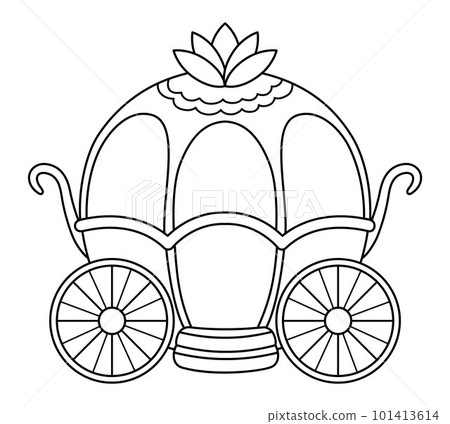 Vector black and white carriage icon isolated on white background. Medieval line chariot. Fairy tale king coach illustration or coloring page Vector black and white carriage icon isolated on white background. Medieval line chariot. Fairy tale king coach illustration or coloring page 101413614
