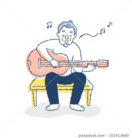 Senior man singing while playing guitar Senior man singing while playing guitar 101413660