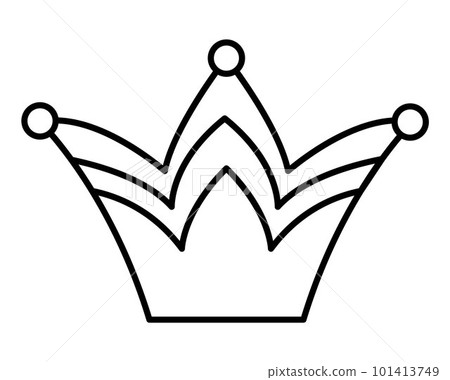 Fairy tale black and white crown isolated on white background. Vector line fantasy king or queen accessory. Sovereign authority symbol. Medieval fairytale royal jewelry icon 101413749