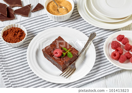 chocolate brownies with fresh raspberry and mint chocolate brownies with fresh raspberry and mint 101413823