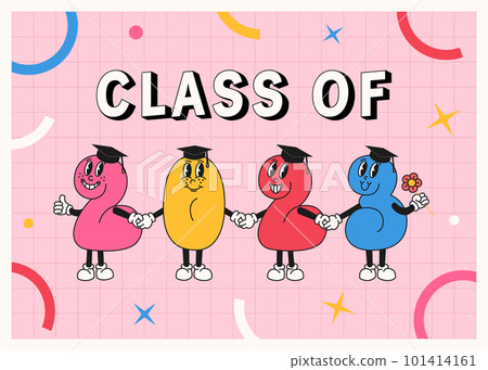 Class of 2023 banner in retro cartoon style. 101414161