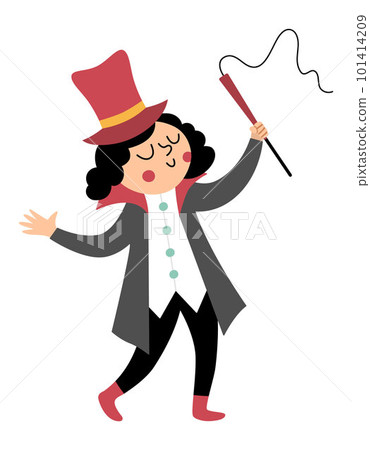 Vector animal trainer icon. Circus artist clipart. Amusement holiday man. Cute funny festival character clip art. Street show comedian tamer illustration with whip Vector animal trainer icon. Circus artist clipart. Amusement holiday man. Cute funny festival character clip art. Street show comedian tamer illustration with whip 101414209