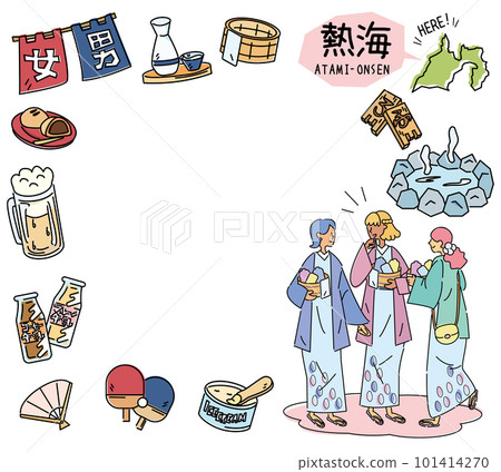 日本靜岡熱海溫泉和一組穿著浴衣的溫泉偶像和女性朋友（畫線） 101414270