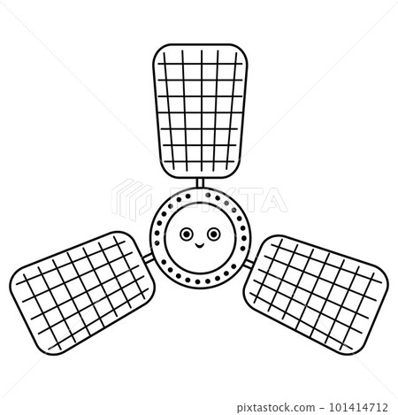 Vector black and white satellite illustration for children. Outline smiling technics icon isolated on white background. Space exploration coloring page for kids. 101414712