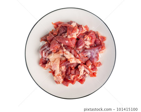 beef slices on a white plate. 101415100