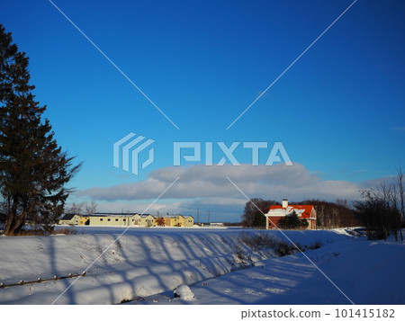 Snowy landscape with an orange house Snowy landscape with an orange house 101415182