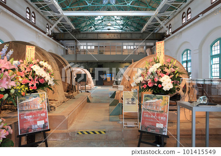 View of the turbine room from the entrance of the Former Hadeba Hydroelectric Power Station, an industrial heritage site in the Besshi Copper Mine. View of the turbine room from the entrance of the Former Hadeba Hydroelectric Power Station, an industrial heritage site in the Besshi Copper Mine. 101415549
