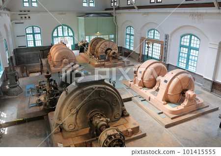 View of the turbine room from the viewing area of the Former Hadeba Hydroelectric Power Station, an industrial heritage site of the Besshi Copper Mine. View of the turbine room from the viewing area of the Former Hadeba Hydroelectric Power Station, an industrial heritage site of the Besshi Copper Mine. 101415555