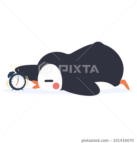 Cute little penguins sleep with alarm clock 101416070
