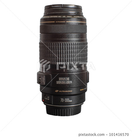 70-300mm f4-5.6 zoom lens for EF mount. Close-up. Isolated on a white background. 101416570