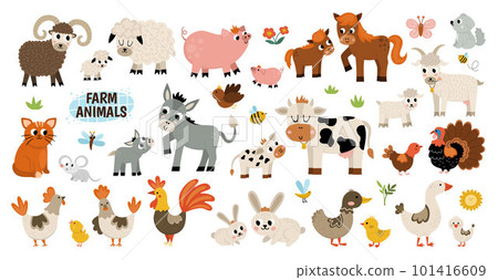 Big vector farm animals set. Big collection... - Stock Illustration ...