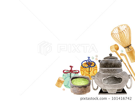 茶道用具的背景框水彩插圖 101416742