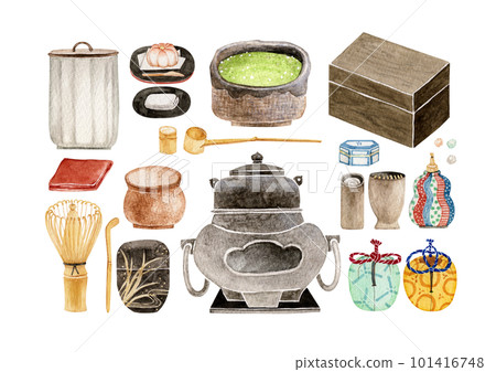 A set of tea ceremony utensils watercolor illustration 101416748