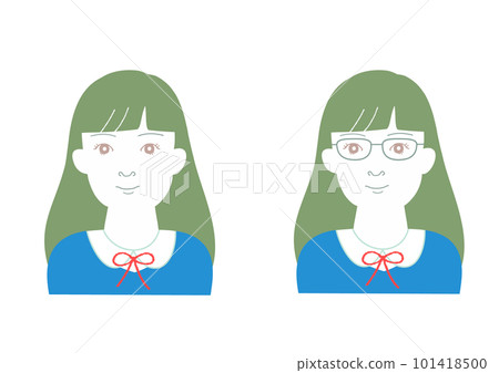 Upper bodies of female students with and without glasses Upper bodies of female students with and without glasses 101418500