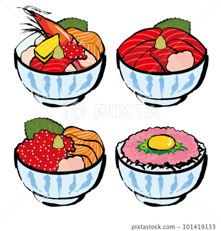 Illustration set of delicious seafood bowl 101419133