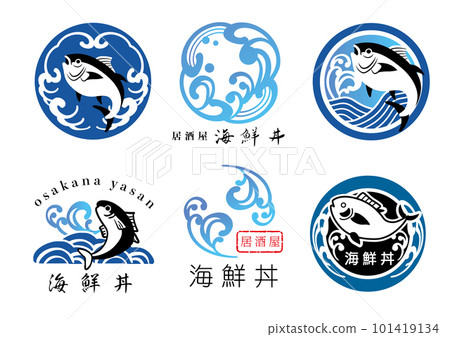 Wave, sea, seafood-related logo mark set Wave, sea, seafood-related logo mark set 101419134
