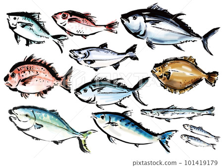各種手繪魚的集合 日式毛筆劃魚 各種手繪魚的集合 日式毛筆劃魚 101419179