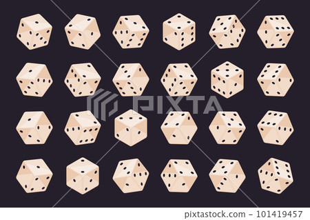Isometric casino dice. Gambling cube pieces, backgammon dice. Board games and poker dice 3d vector illustration set 101419457