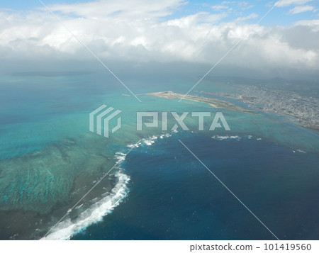 The sea seen from an airplane in Ishigaki Island The sea seen from an airplane in Ishigaki Island 101419560