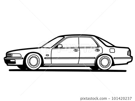 Nostalgic domestic sedan coloring book style car illustration 101420237