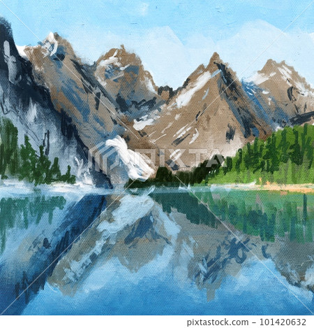 Hand drawn illustration of afternoon midday in forest wood mountains hills, dawn woodland. Morning scene landscape, oil painting texture, sunset outdoor adventure, nature design mist fog panorama Hand drawn illustration of afternoon midday in forest wood mountains hills, dawn woodland. Morning scene landscape, oil painting texture, sunset outdoor adventure, nature design mist fog panorama 101420632