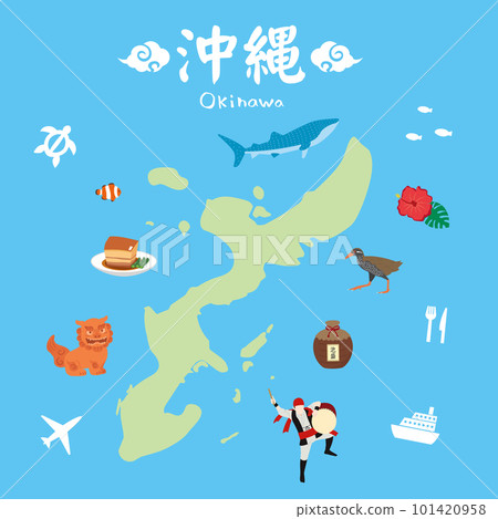 Okinawa map and travel, icon set illustration Okinawa map and travel, icon set illustration 101420958