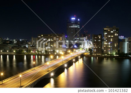Night view of Bandai Bridge over the Shinano River Night view of Bandai Bridge over the Shinano River 101421382