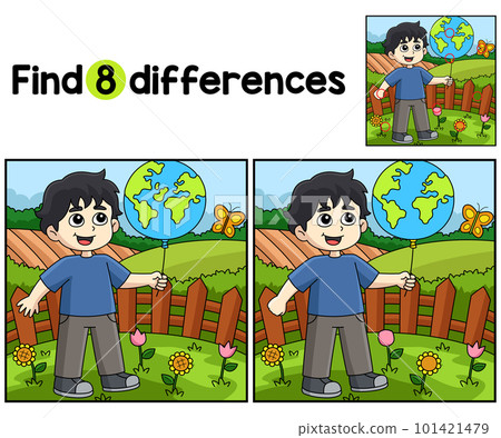 Boy Holding Earth Balloon Find The Differences 101421479