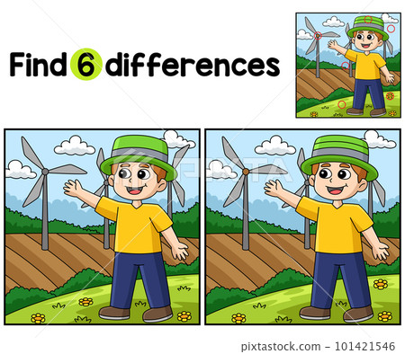 Boy Showing Windmill Find The Differences 101421546