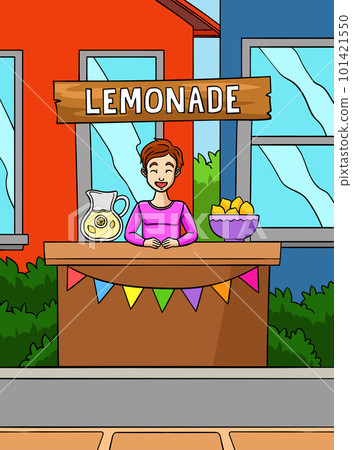 Lemonade Juice Vendor Colored Cartoon Illustration 101421550