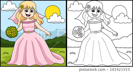 Wedding Bride Coloring Page Colored Illustration 101421553