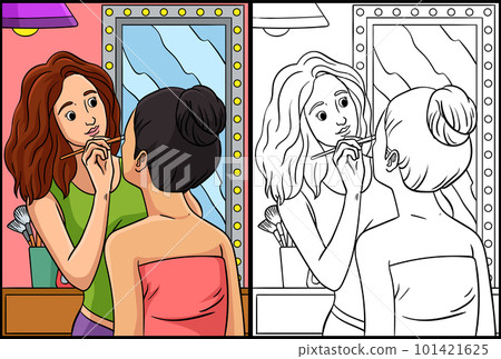 Makeup Artist Coloring Page Colored Illustration 101421625