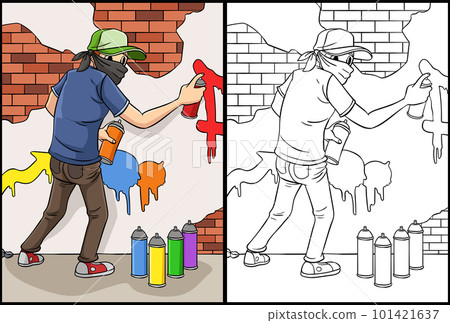 Graffiti Artist Coloring Page Colored Illustration Graffiti Artist Coloring Page Colored Illustration 101421637