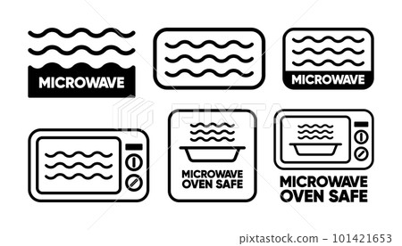 Microwaves flat linear icons. Labels for the safety of using cookware in a microwave oven. Safe microwave cooking. Vector illustration. Microwaves flat linear icons. Labels for the safety of using cookware in a microwave oven. Safe microwave cooking. Vector illustration. 101421653