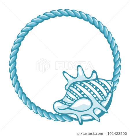 Blue sailor rope with shell, frame. Marine background, logo, template, vector 101422200