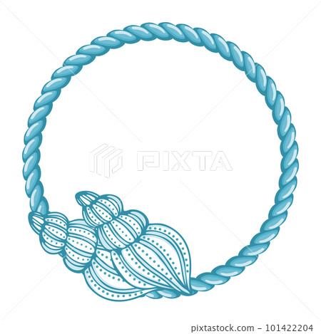 Blue sailor rope with shell, frame. Marine background, logo, template, vector 101422204