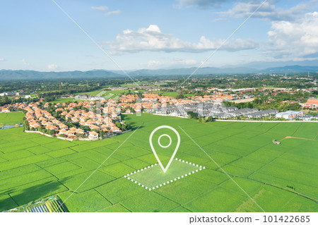 Land plot and identify registration symbol in aerial view. 101422685