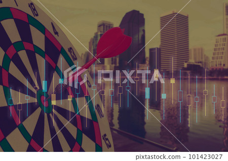 business graph on dart board background. 101423027