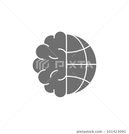 Human brain with globe earth grey fill icon. Global technology, internet, social network symbol design. Human brain with globe earth grey fill icon. Global technology, internet, social network symbol design. 101423091