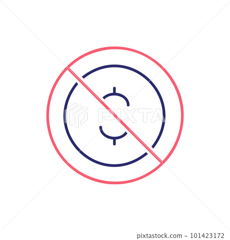 Coin with prohibition sign, no money, coin rejection outline color icon. Finance, payment, invest finance symbol design. 101423172