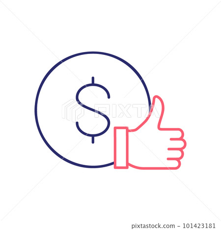 Coin with a thumb up, positive feedback, customer review, rating outline color icon. Finance, payment, invest finance symbol design. Coin with a thumb up, positive feedback, customer review, rating outline color icon. Finance, payment, invest finance symbol design. 101423181