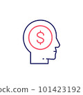 Human head and coin, give back, money outline color icon. Finance, payment, invest finance symbol design. 101423192
