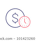 Coin with clock, easy instant credit, loan payment, fast money outline color icon. Finance, payment, invest finance symbol design. 101423260
