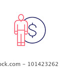 Man with coin outline color icon. Finance, payment, invest finance symbol design. 101423262