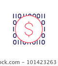 Coin with code, digital money, e-money, mobile payment outline color icon. Finance, payment, invest finance symbol design. 101423263